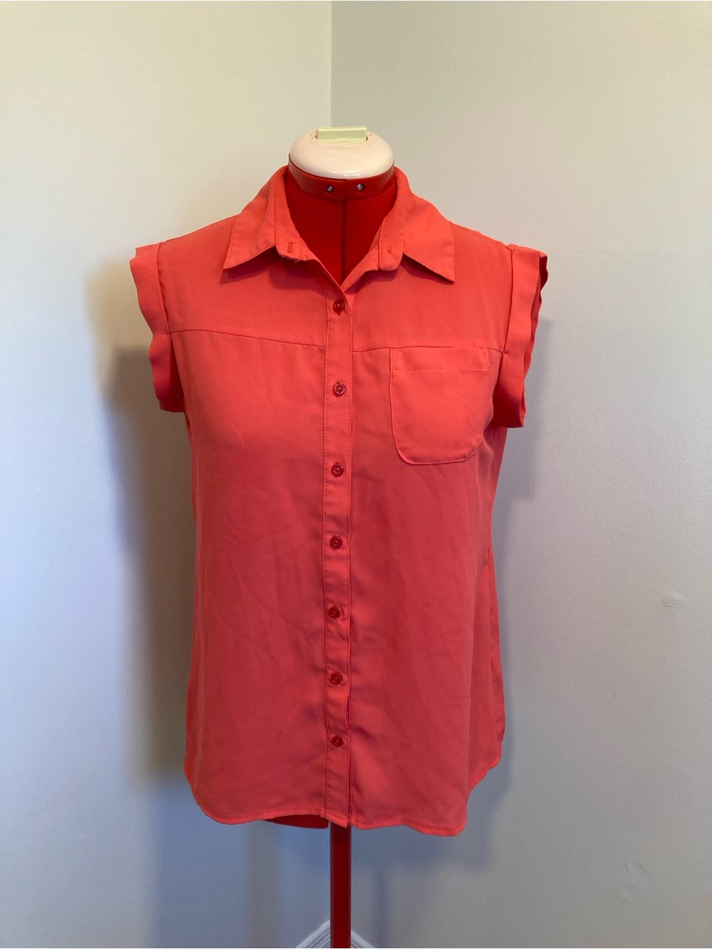 Sleeveless Button-Front Coral Blouse
